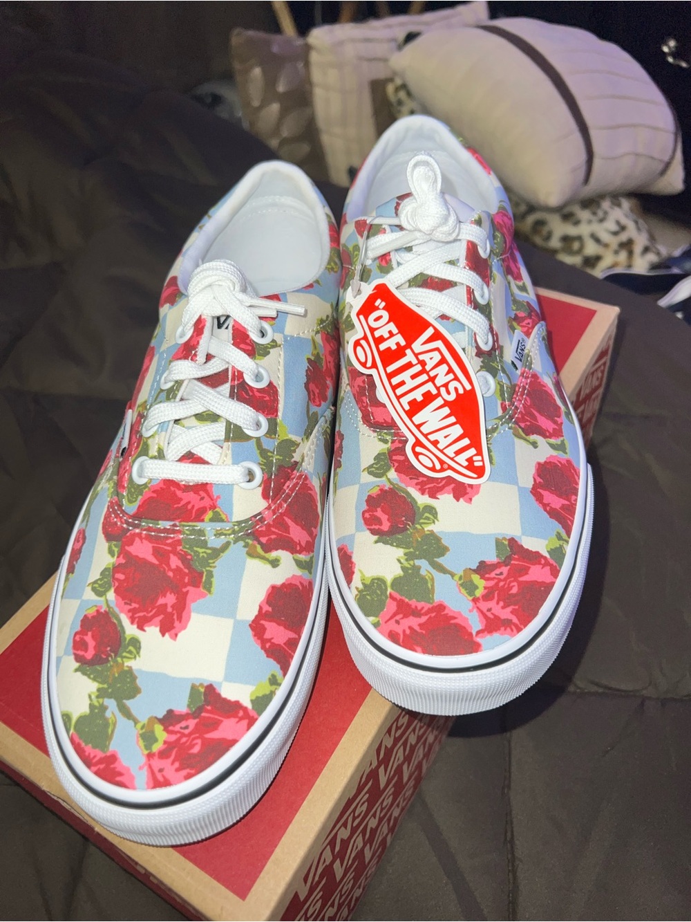 Vans Women's Floral Checkerboard Authentic Sneaker - White/Red/Blue/Green